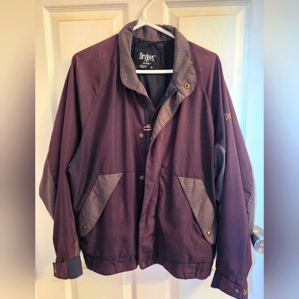 Footjoy Dryjoys Golf Jacket Brown And Houndstooth Patterned Accents